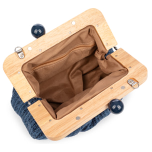 BeneLario Bolso bandolera Mujer. Tela con detalles de madera natural y piel sintética.
