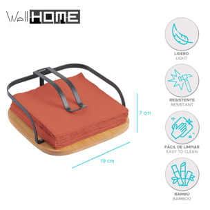 Servilletero de metal y bambú color Negro