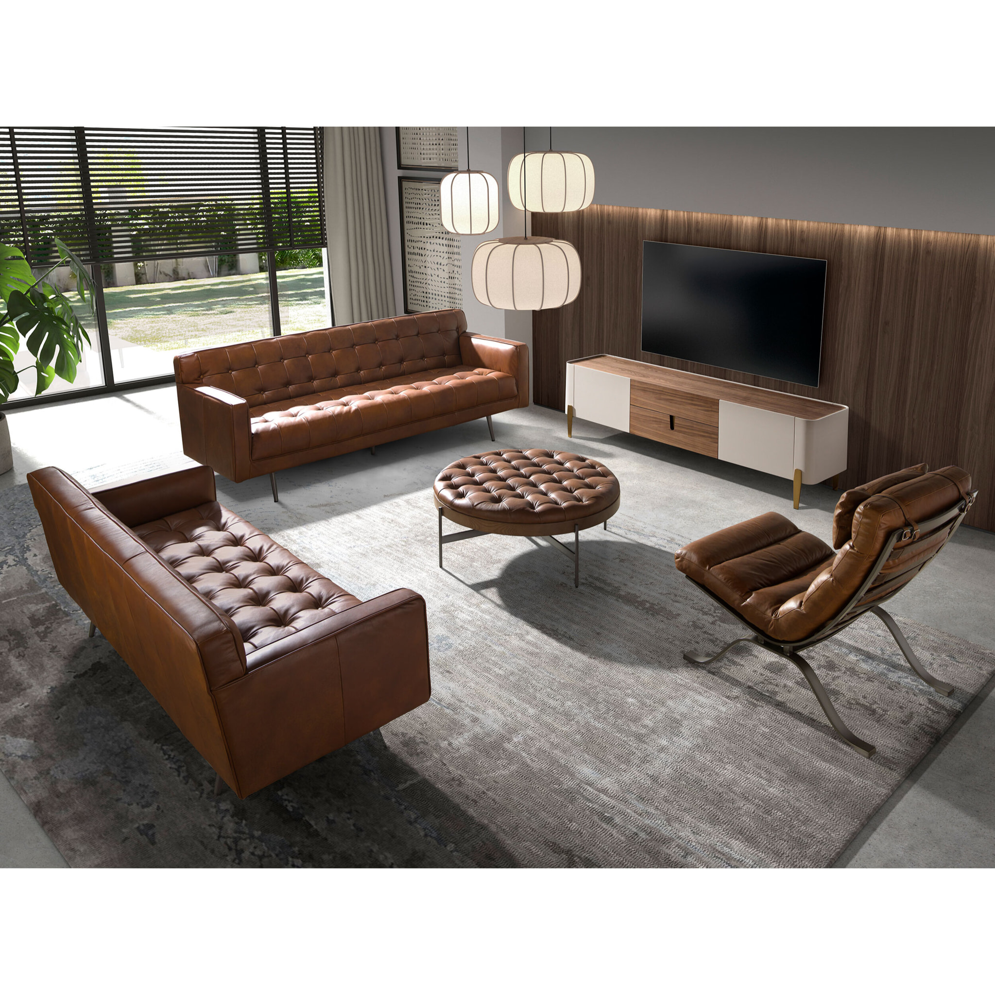 Sofá Chester de 3 plazas tapizado en piel de origen vacuno en marrón oscuro patas de acero inoxidable oscurecido 212x79x70cm