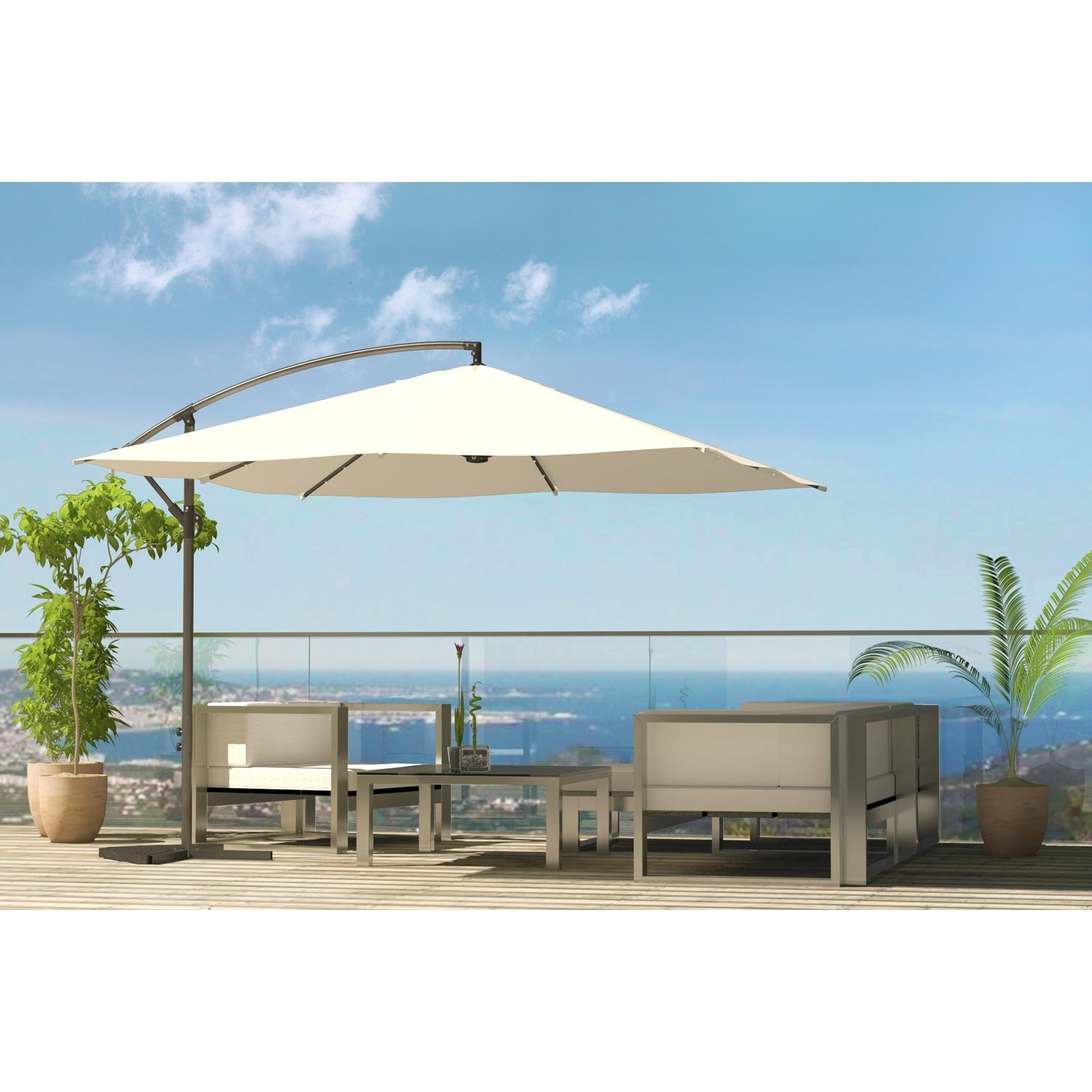 Parasol Bulle LED déporté carré 3x3m écru DAVAGNA