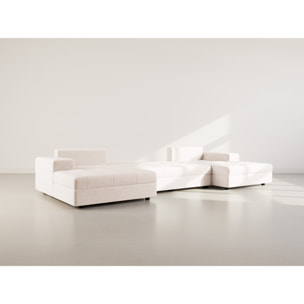 Bastian - canapé panoramique en U 7 places convertible avec coffre en velours texturé - Beige