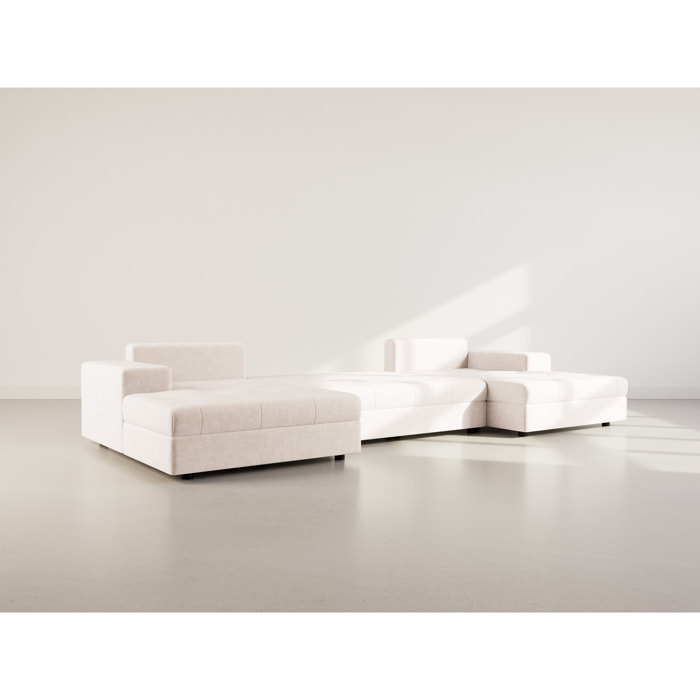 Bastian - canapé panoramique en U 7 places convertible avec coffre en velours texturé - Beige