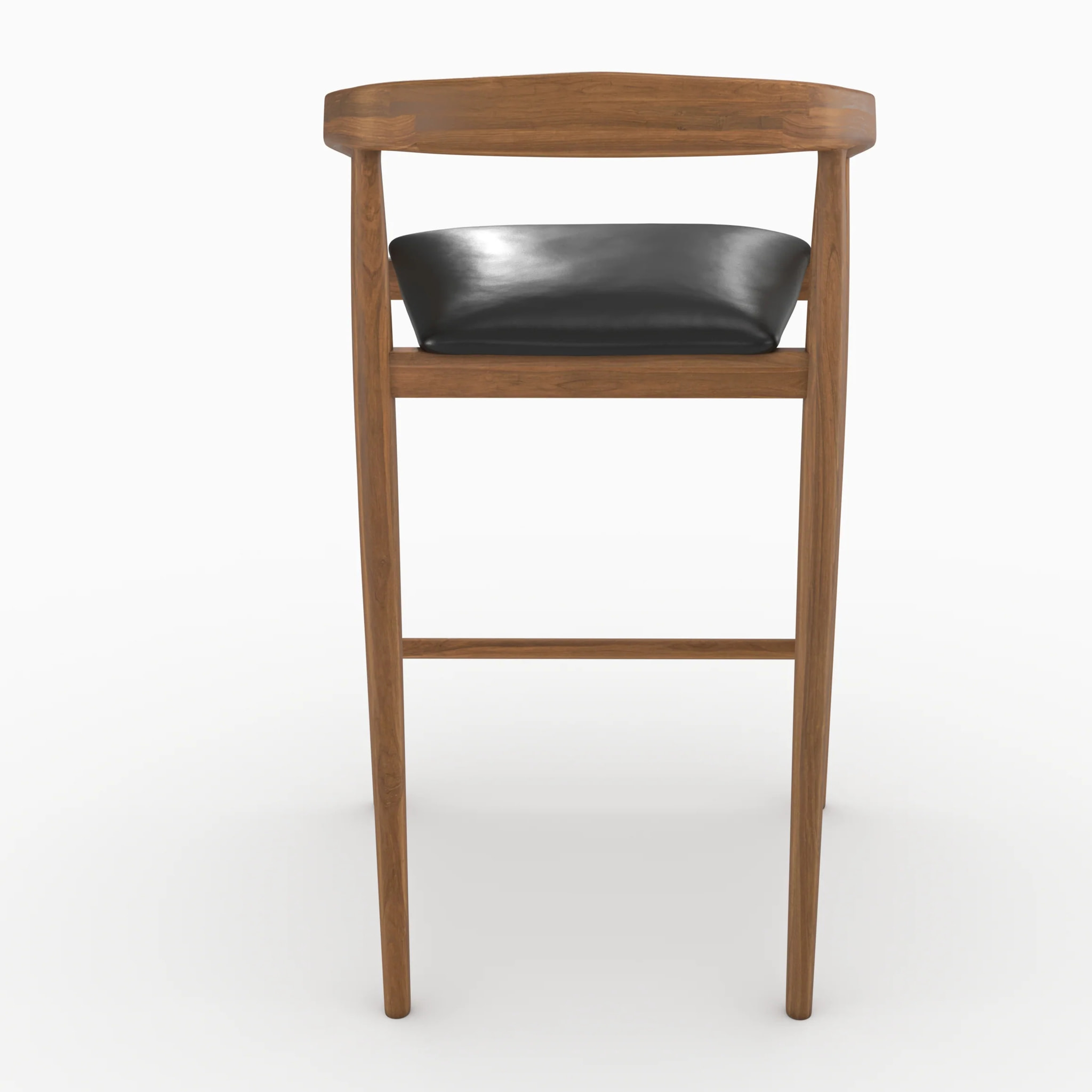 Lot de 2 chaises de bar 77 cm en teck vernis et assise en cuir noir - Bali