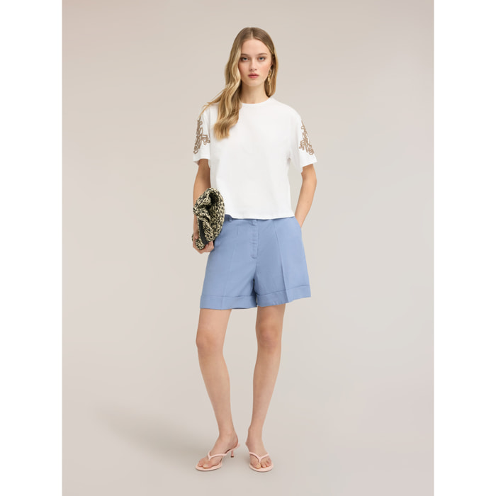 Motivi - Shorts de mezcla de lino con dobladillo - Azul