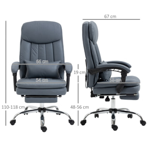Fauteuil de bureau direction massant chauffant inclinable réglable repose-pied intégré tissu technique bleu