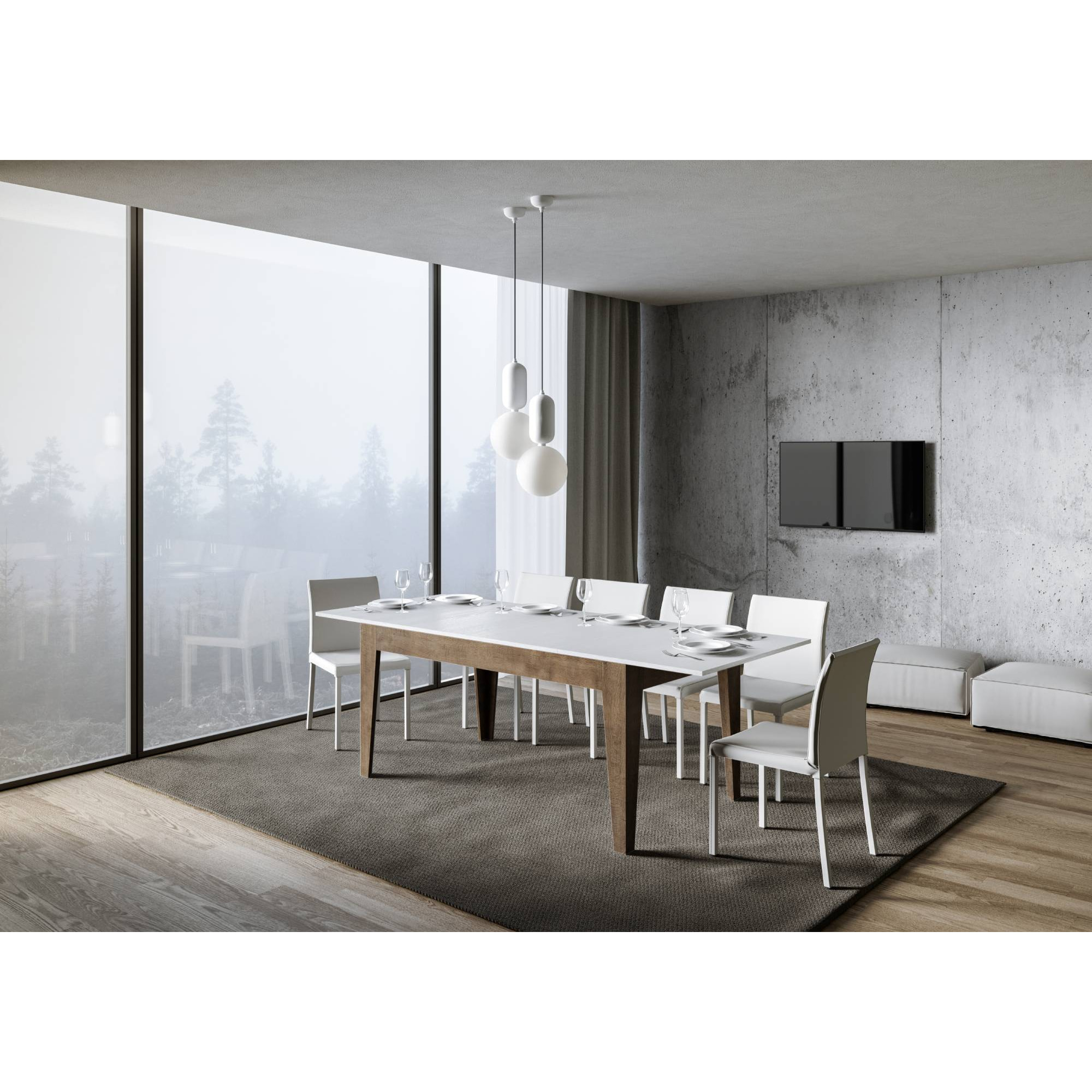 Mesa extensible 90x160/220 cm Cico Mix tapa Fresno Blanco patas Nogal