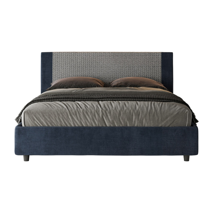 Letto matrimoniale con rete imbottito 160x210 tessuto Labirinto 09 blu Rosal