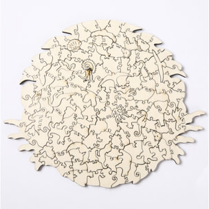 Puzzle 3D de madera DIY forma de silueta . Con piezas individuales con diferentes diseños. En madera policromada. Tamaño A4.DISEÑO DRAGÓN.