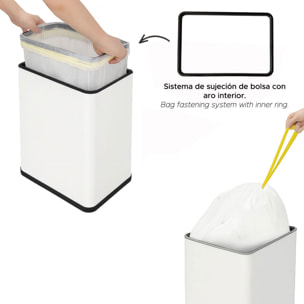 Cubo de Basura color blanco en acero inoxidable con apertura de alas y sensor automático