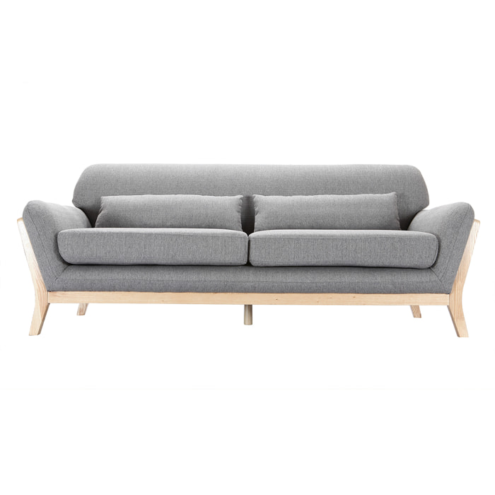 Canapé scandinave 3 places en tissu gris et bois clair YOKO