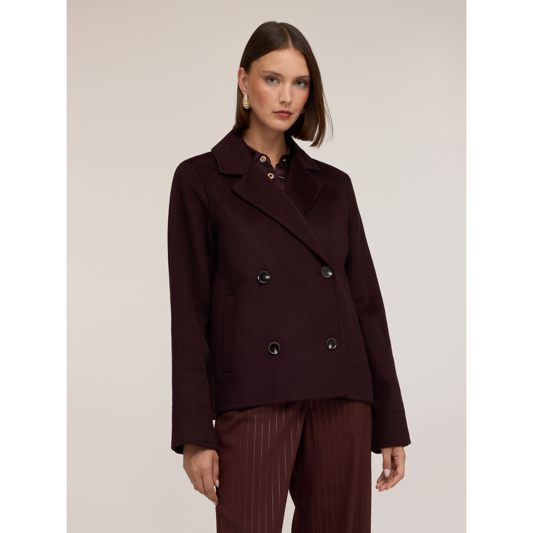 Motivi - Cappotto corto doppiopetto misto lana - Marrone