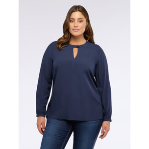 Fiorella Rubino - Blusa in mussola di viscosa con scollo a goccia - Blu