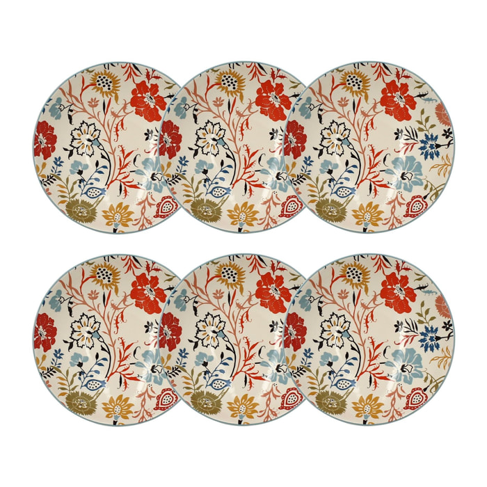 Lot de 6 assiettes calottes florales en grès 19cm JAIPUR
