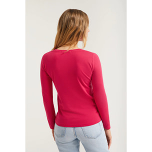 Maglietta basic a maniche lunghe fucsia con logo Rigby Go