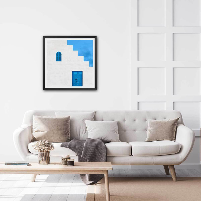 Poster bleu grec Affiche sous cadre noir