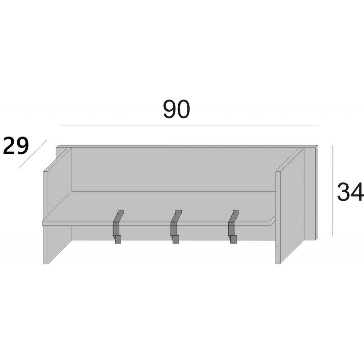 Mobile da ingresso Narciso, Mobile appendiabiti con 3 ganci, Mensola portaoggetti da ingresso, 100% Made in Italy, Cm 90x29h34, Bianco