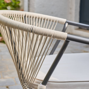 Table de jardin ronde aluminium et verre + 6 assises ORBIS + LIORA