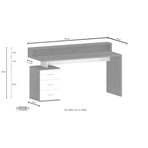 Scrivania Dchiriche, Scrittoio con sopralzo, Scrivania ufficio multiuso, Scrivania salvaspazio multi posizione, 160x60h90 cm, Bianco e Ardesia