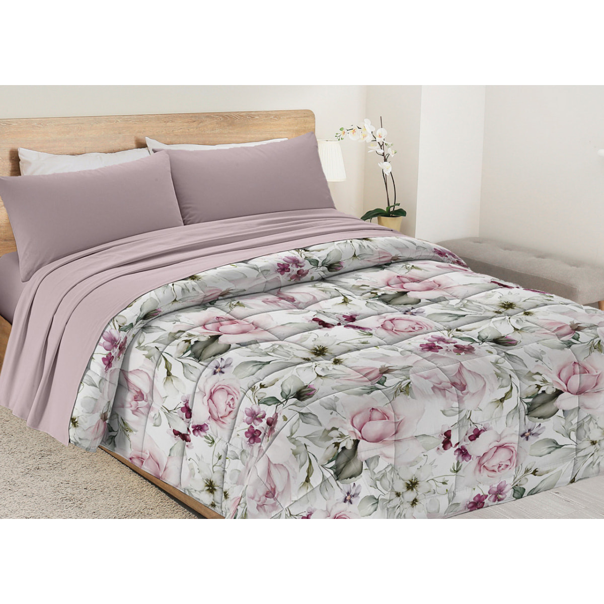 Trapunta Invernale 300gr Diadema Flora Stampa Digitale Fantasia Floreale D1