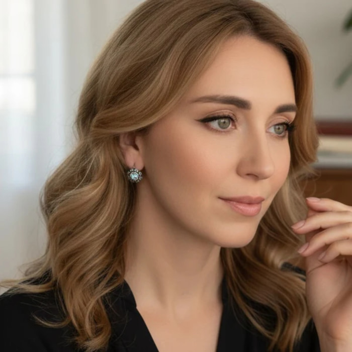 Pendiente ballestilla con cristal de Sw en azul