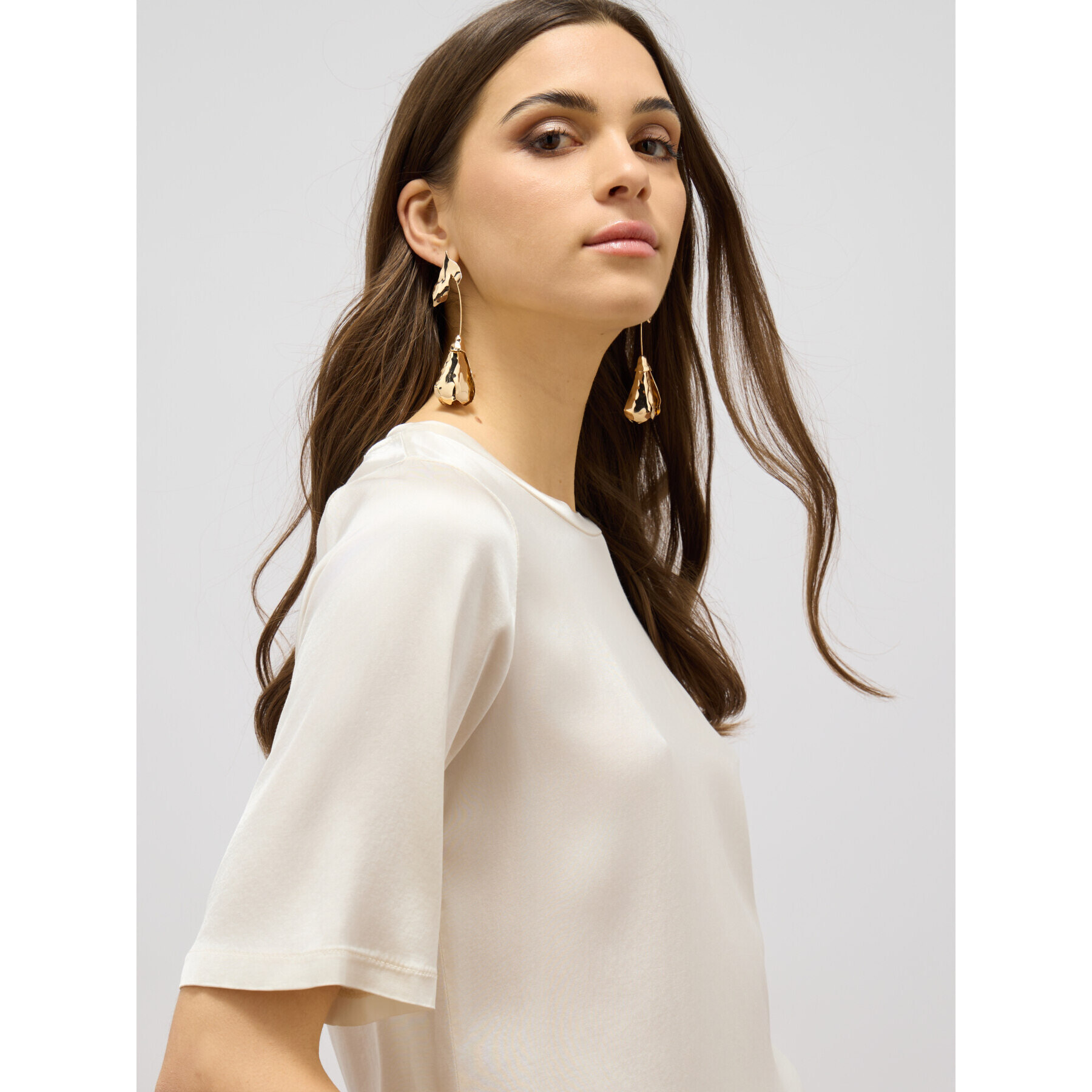 Oltre - Blusa in raso con maniche corte - Bianco