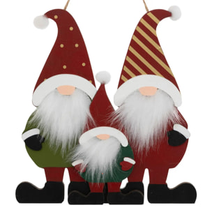 Sujet 3 gnomes barbe bois H.18cm