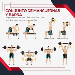 Juego de Mancuernas con Barra Ajustable 25kg para Levantamiento de Pesas