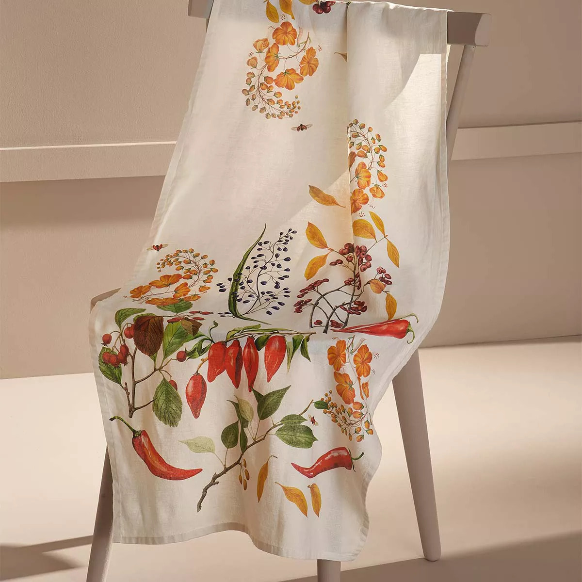 Chemin de table lin & coton lavé 150 g/m² imprimé vert rouge Piments doux caliente