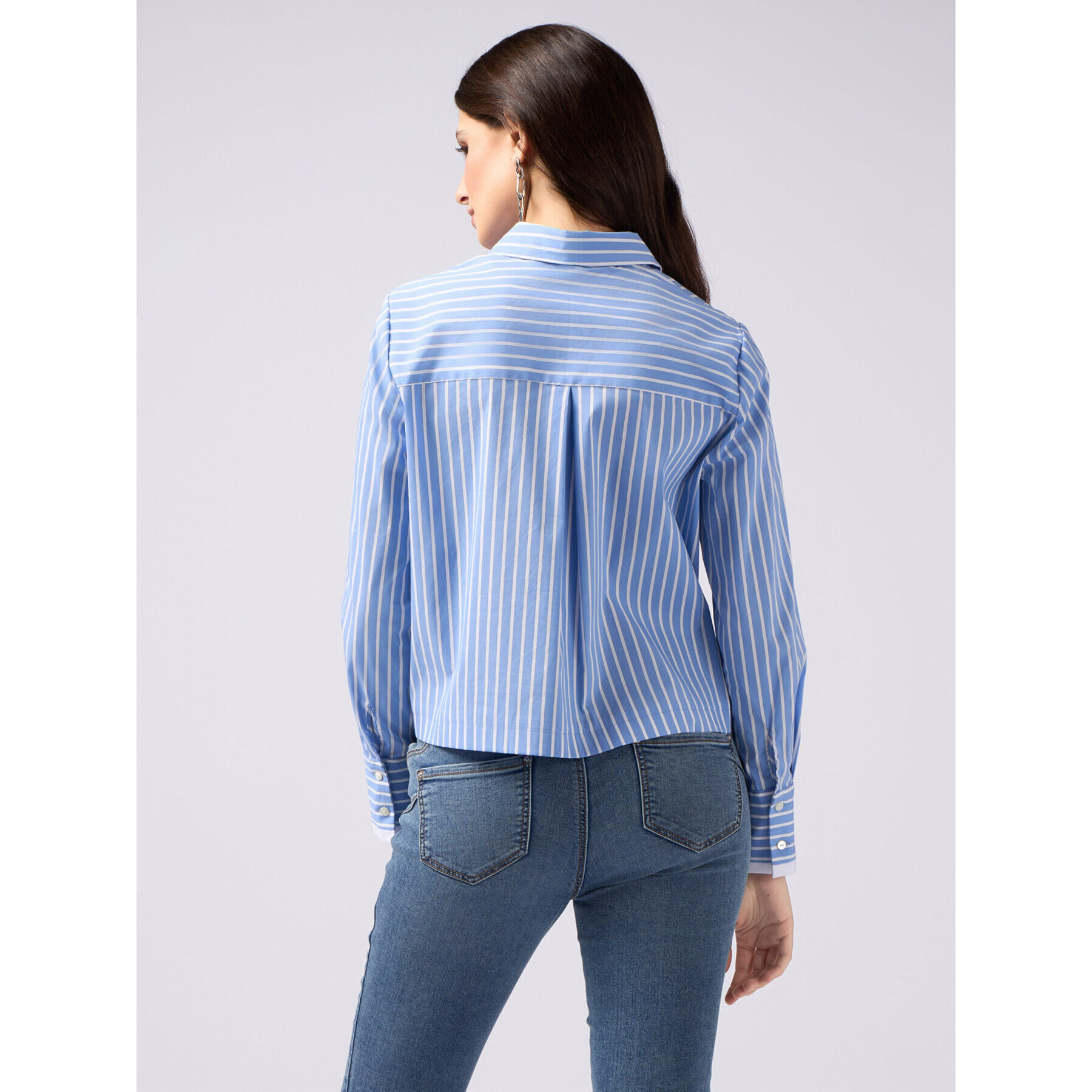Oltre - Camicia cropped a righe - Azzurro