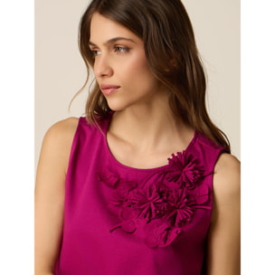 Oltre - Top in cotone con applicazioni floreali - Viola