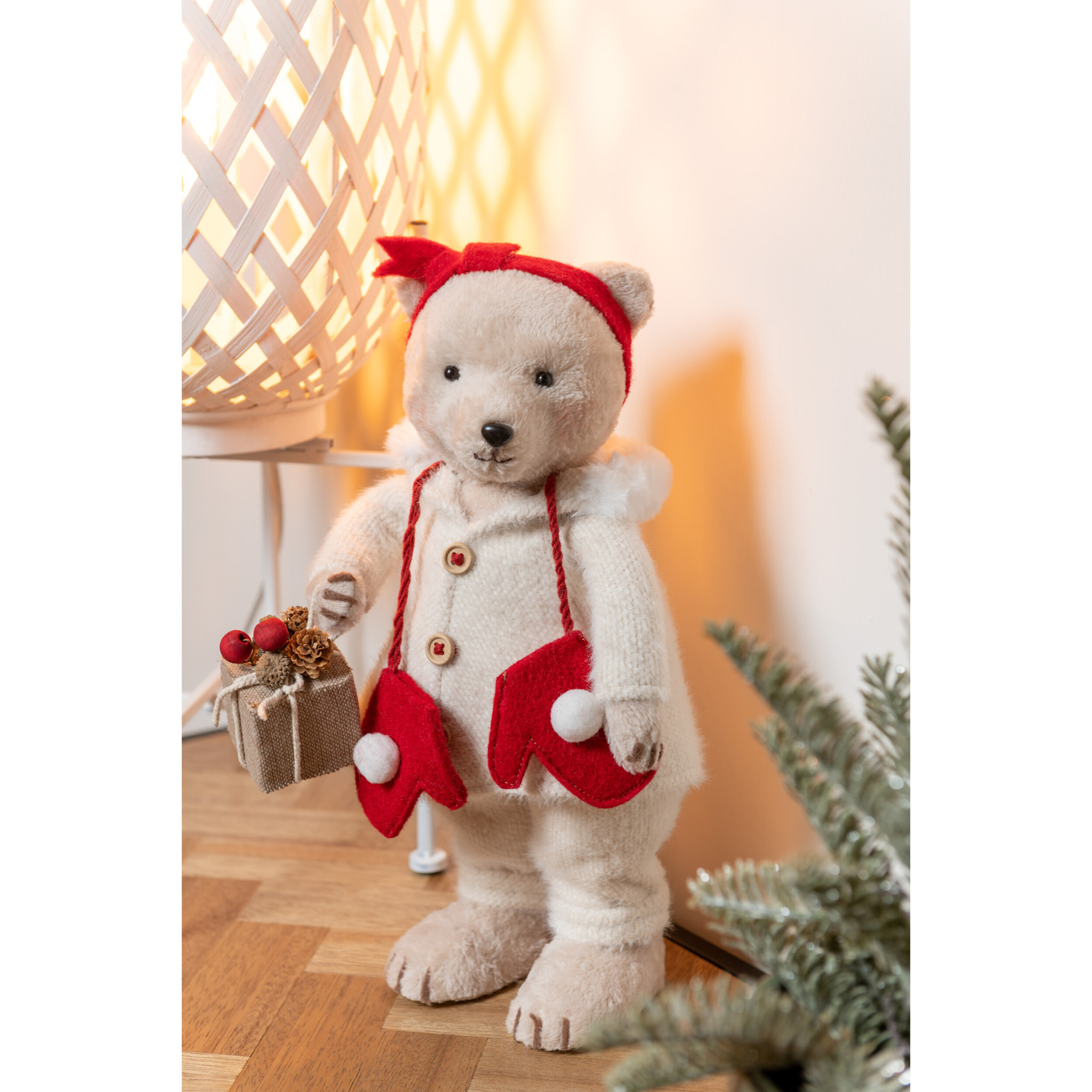 J-Line figurine Ours Garçon/Fille - textile - beige/rouge - medium - 2 pièces