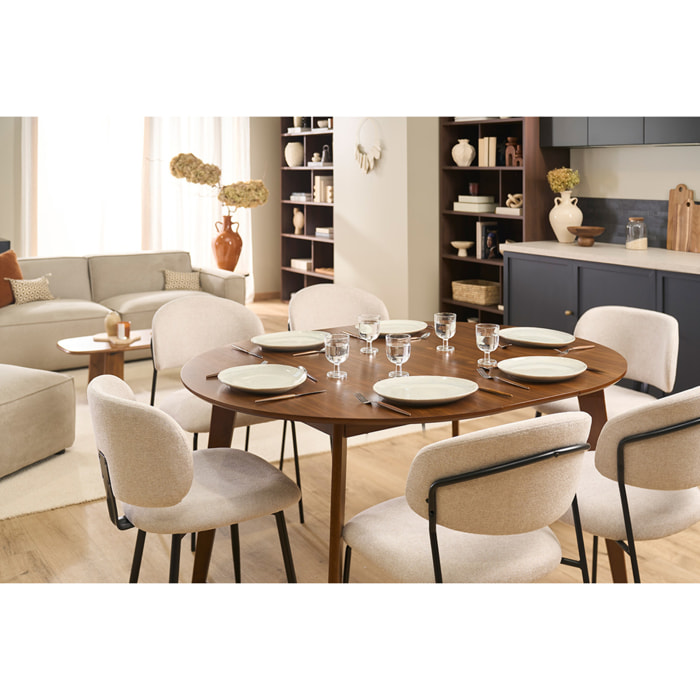 Table à manger ronde extensible finition noyer L120-150 cm LEENA