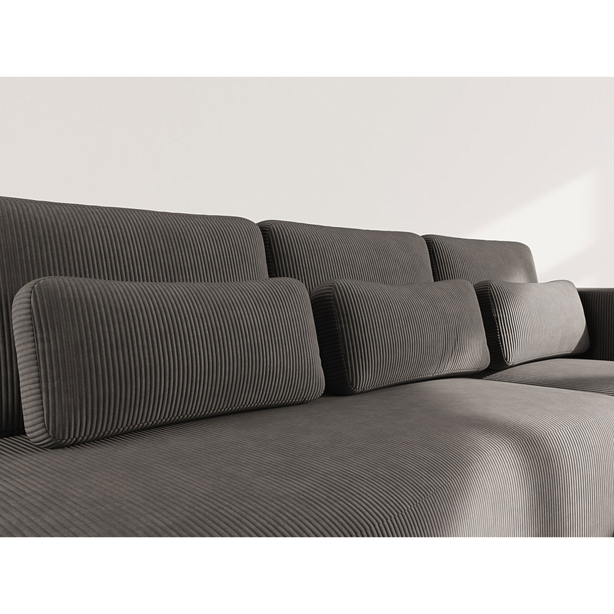 Mahina - canapé d'angle droit 4 places convertible avec coffre en velours côtelé - Gris foncé