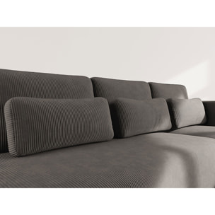 Mahina - canapé d'angle droit 4 places convertible avec coffre en velours côtelé - Gris foncé