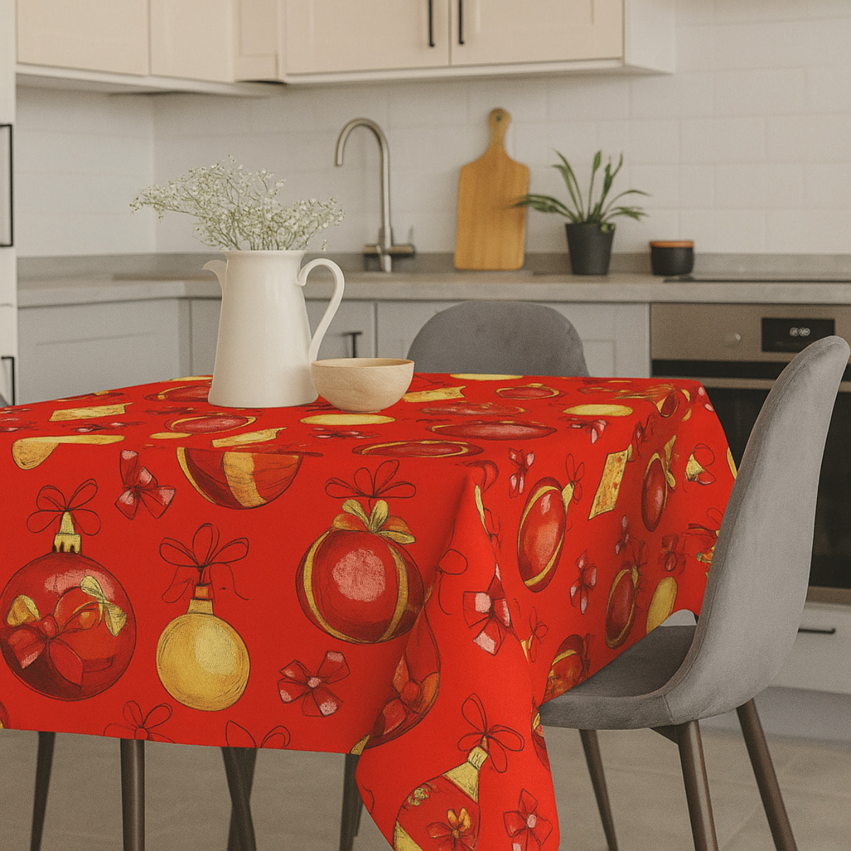 CASSESE HOME Tovaglia in PVC Breccia Con Bordino Decoro Natale – Antimacchia, Pratica e Decorativa Made in Italy_Dec.K