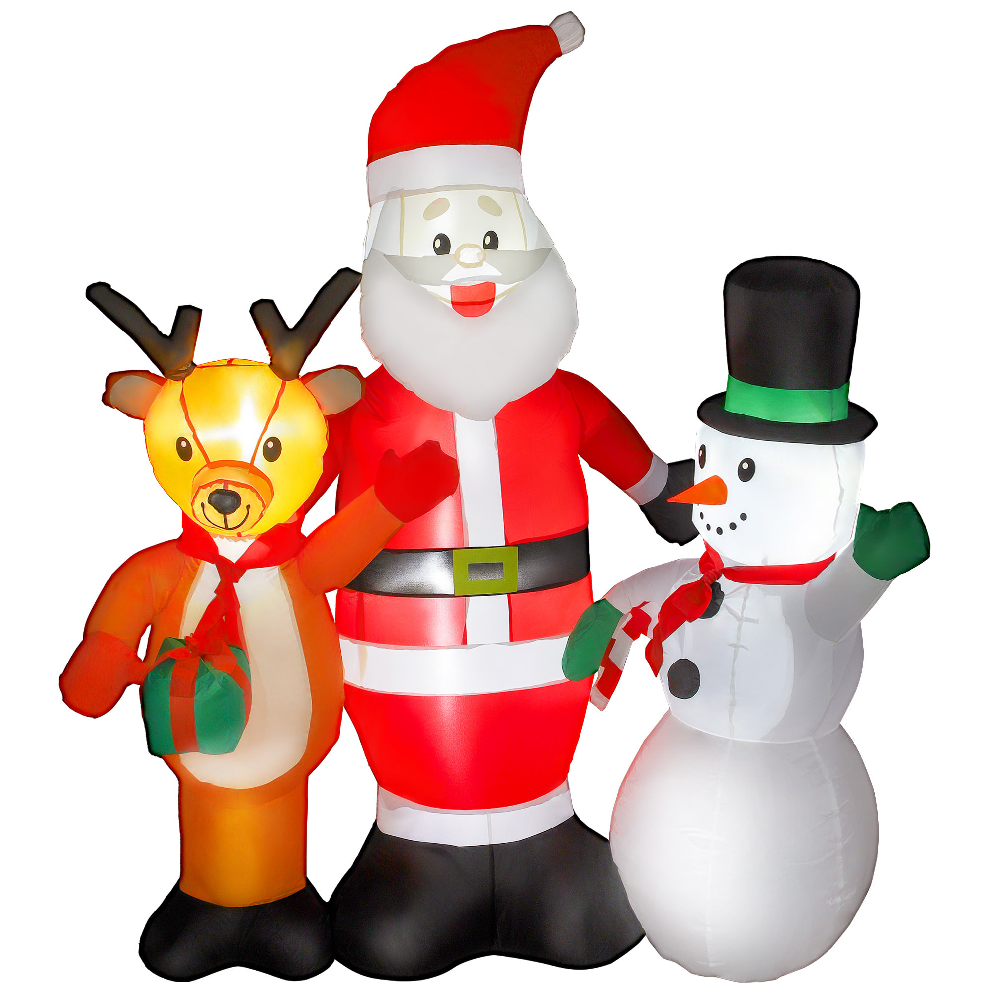 Papá Noel Inflable 150 cm con Reno y Muñeco de Nieve Decoración de Navidad Inflable con Luces LED Inflador Eléctrico para Exterior Jardín Césped