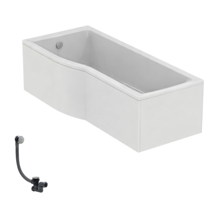 Baignoire bain douche 170 x 80 cm gauche Connect Air + tablier + vidage Chromé