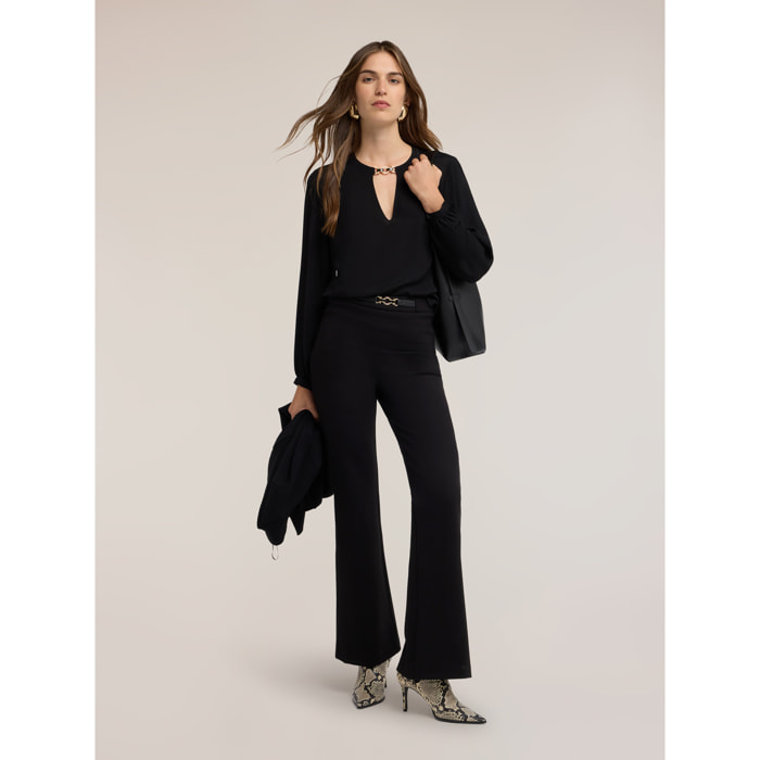 Motivi - Pantaloni flare in punto milano con cintura - Nero