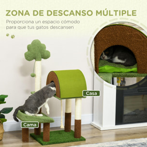 Árbol Rascador para Gatos Mediano 107 cm Torre para Gatos Centro de Actividades para Gatitos con Nido Poste de Sisal Césped Falso y Bola Colgante 49x40x107 cm Verde