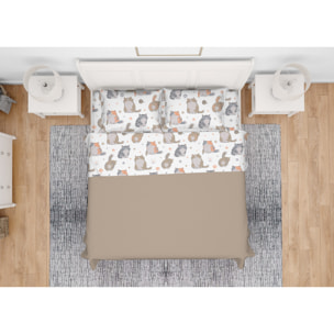Completo Lenzuola In 100% Cotone Disegno Gatti 25