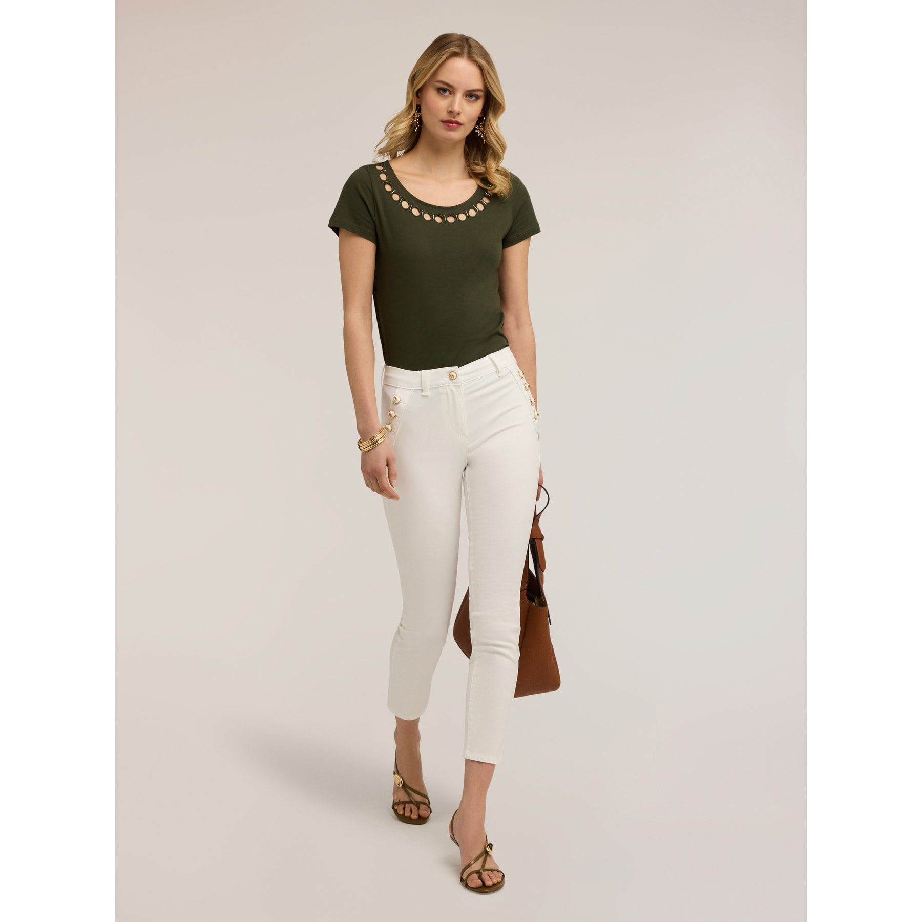 Motivi - Pantaloni slim in drill di cotone - Bianco