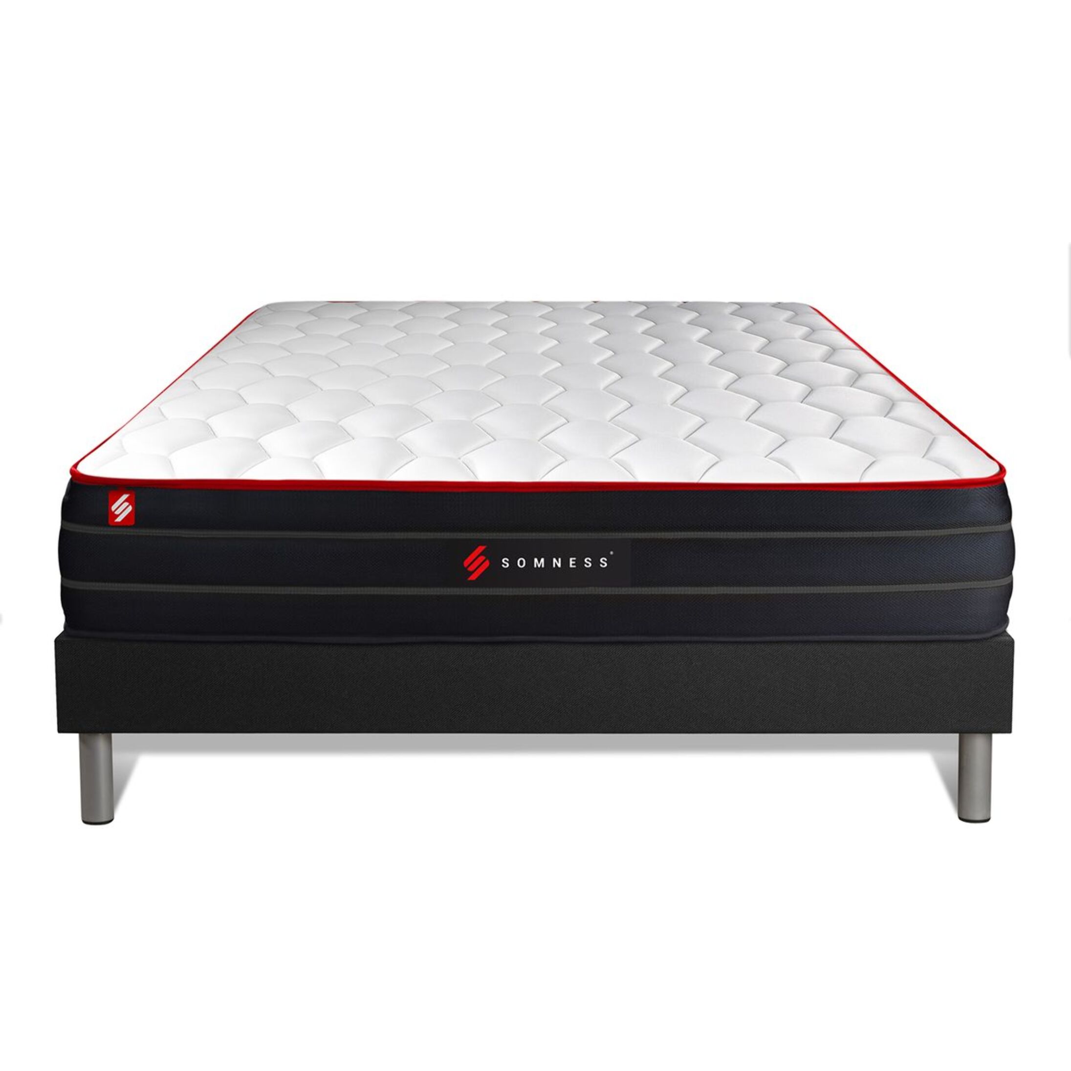 Ensemble - Matelas Hybride 26cm d'épaisseur - 7 zones de confort - Confort équilibré - Sommier tapissier monobloc - 2 places