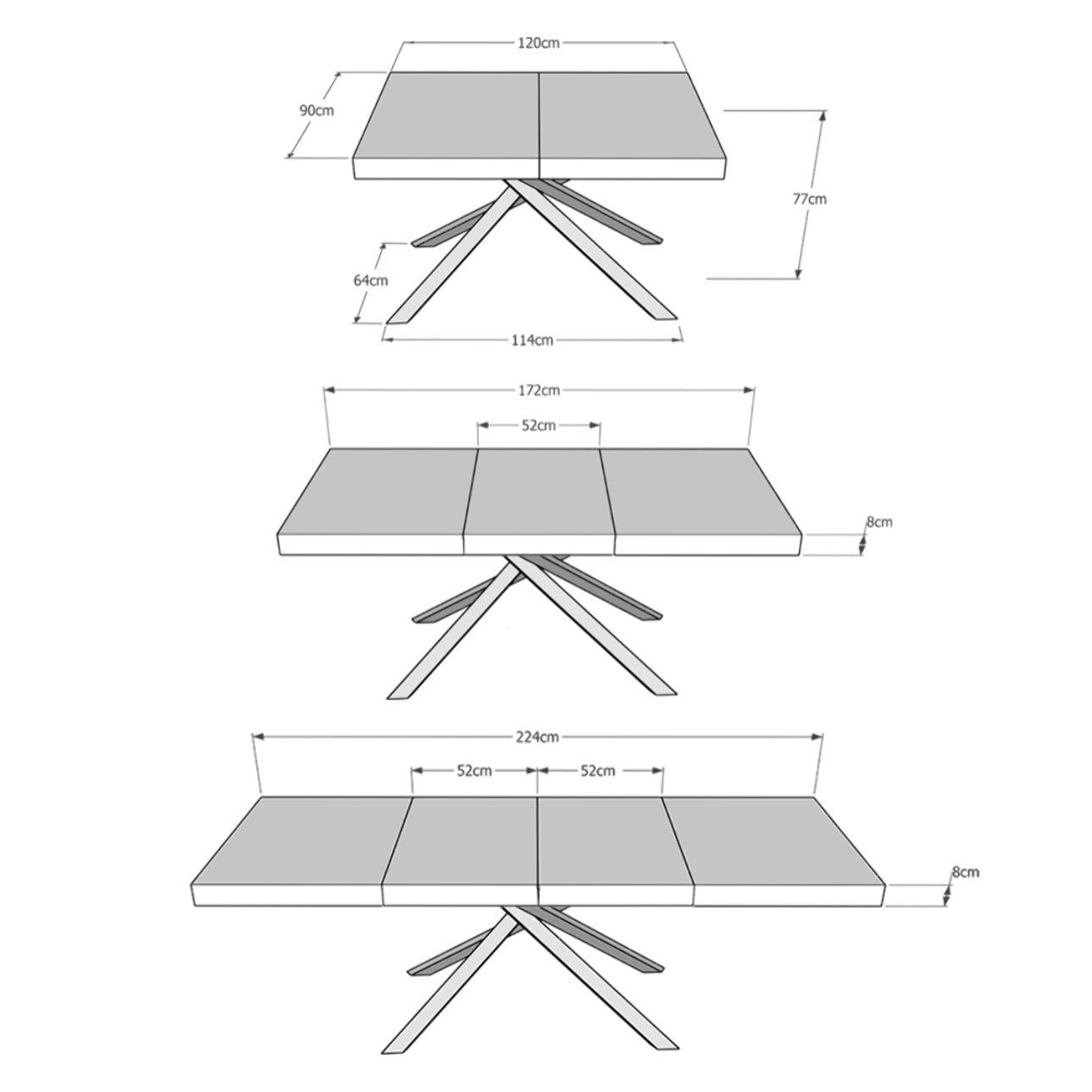 Table extensible 90x120/224 cm Karida Premium frêne blanc pieds blanc