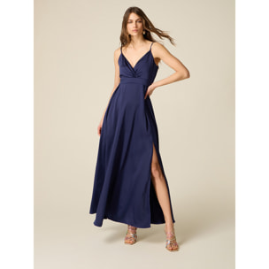 Oltre - Vestido largo de satén con abertura - Azul