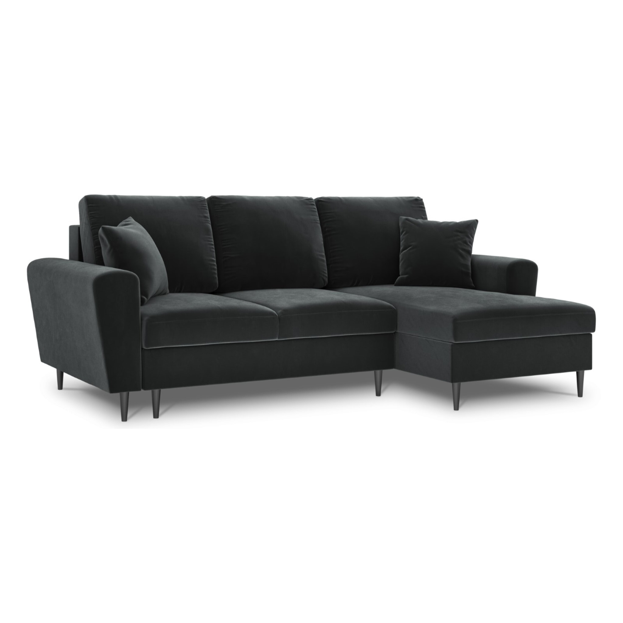 Canapé d'angle droit convertible avec coffre de rangement "Kyoto" 4 places en velours gris foncé