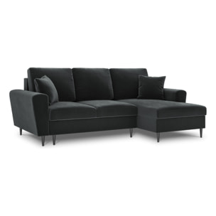 Canapé d'angle droit convertible avec coffre de rangement "Kyoto" 4 places en velours gris foncé
