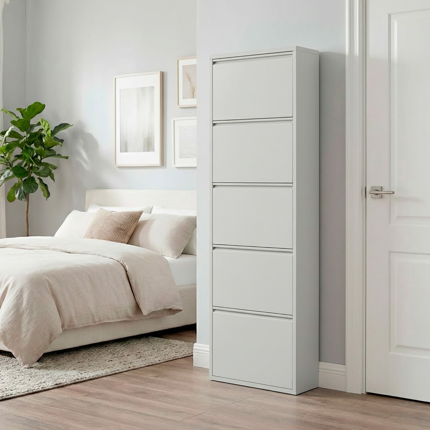 Scarpiera Slim In Metallo 5 Ante A Ribalta Ultra Sottile Salvaspazio Mobile Portascarpe Moderno Ingresso Camera Corridoio 172 x 50 x 15 Cm Grigio