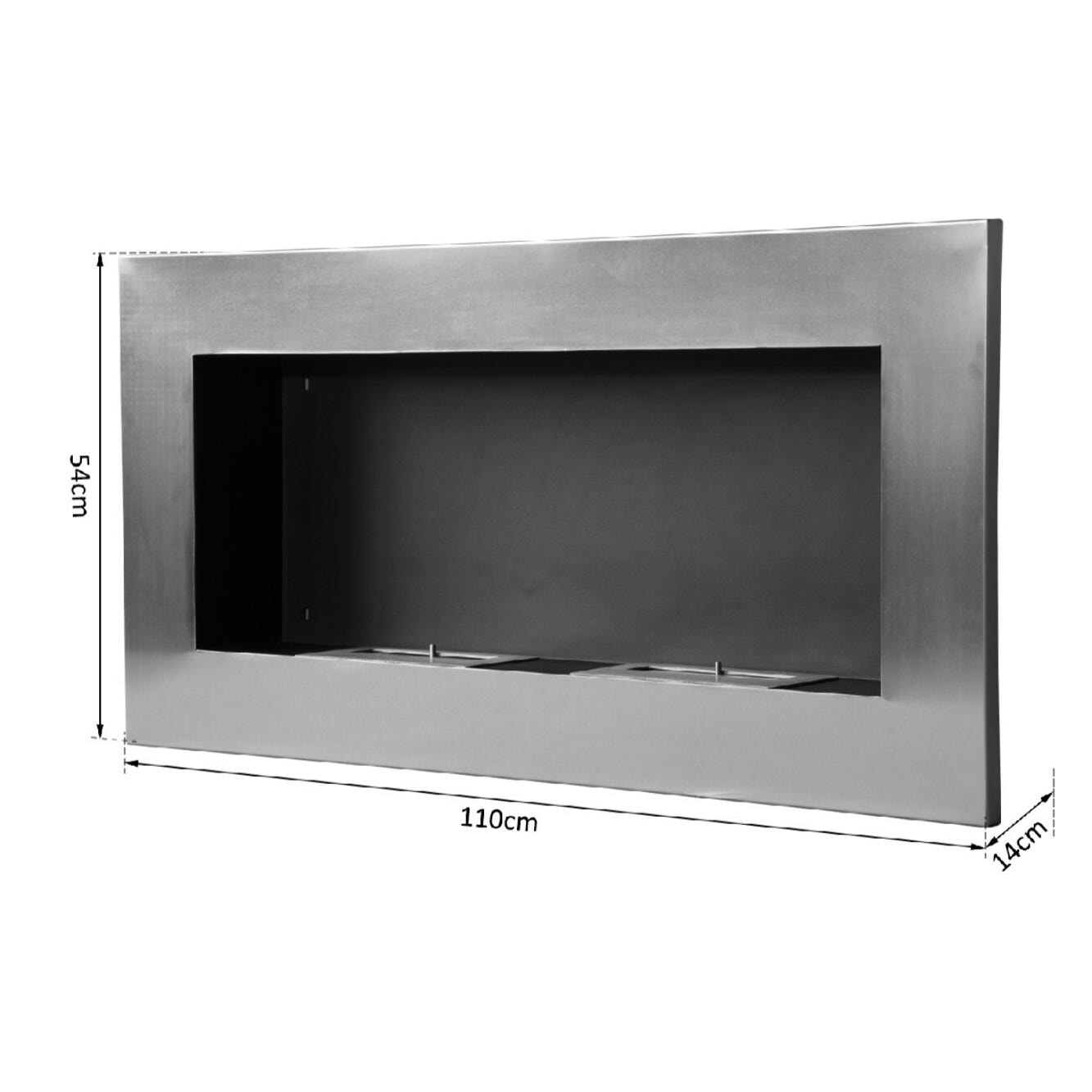 Cheminée bioéthanol murale design Bauhaus double brûleur 3 L 110L x 14l x 54H cm couverture 25-30 m² acier inox. brossé