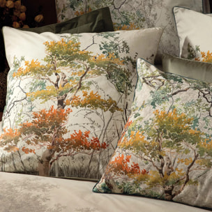 Housse de couette percale de coton lavé imprimé multicolore beige Bois de mystere parchemin