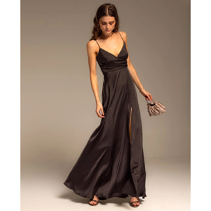 Vestido largo princesa de tirantes y escote drapeado